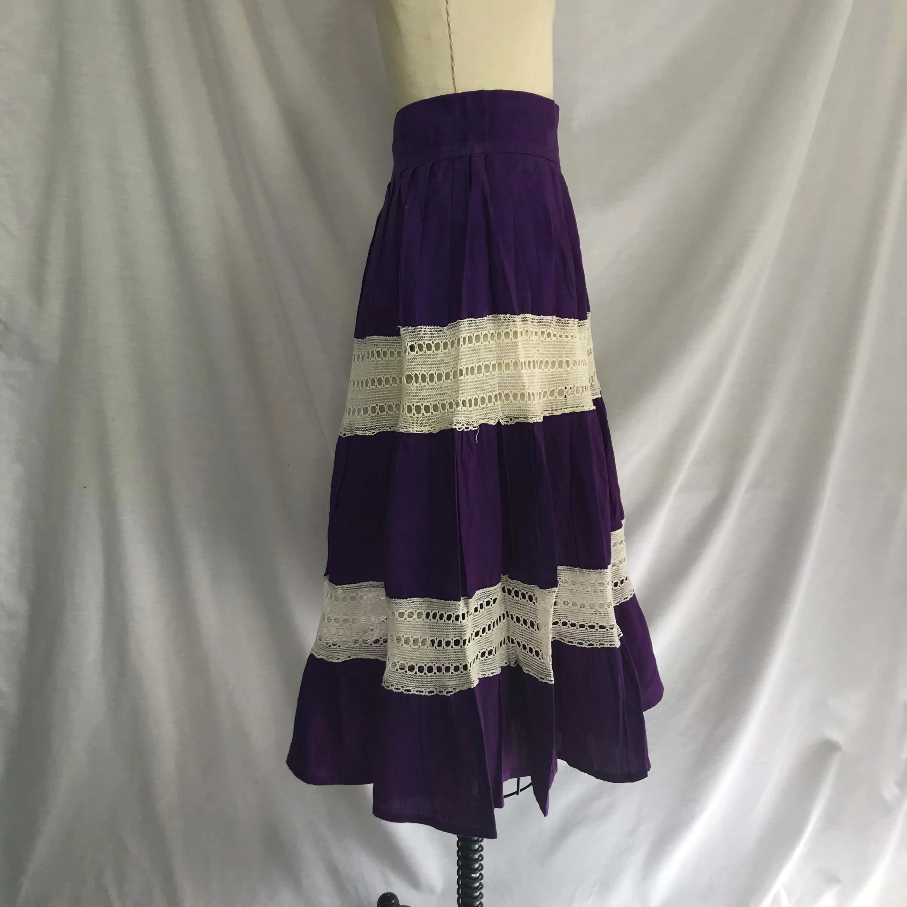 Vintage 60s 70s | Purple Boho Hippie Prairie Festival Cotton Woodstock Skirt | S