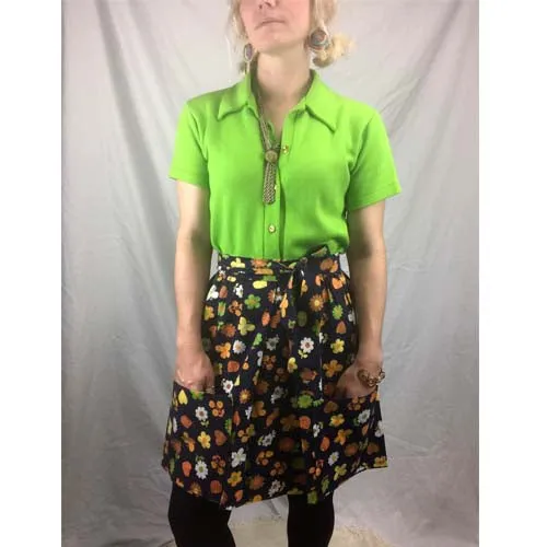 Vintage 60s | Mod GoGo Flower Power Mini Wrap Apron Skirt | Free Size