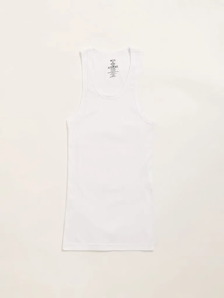 WES Lounge White Sleeveless Vests - Pack of 2