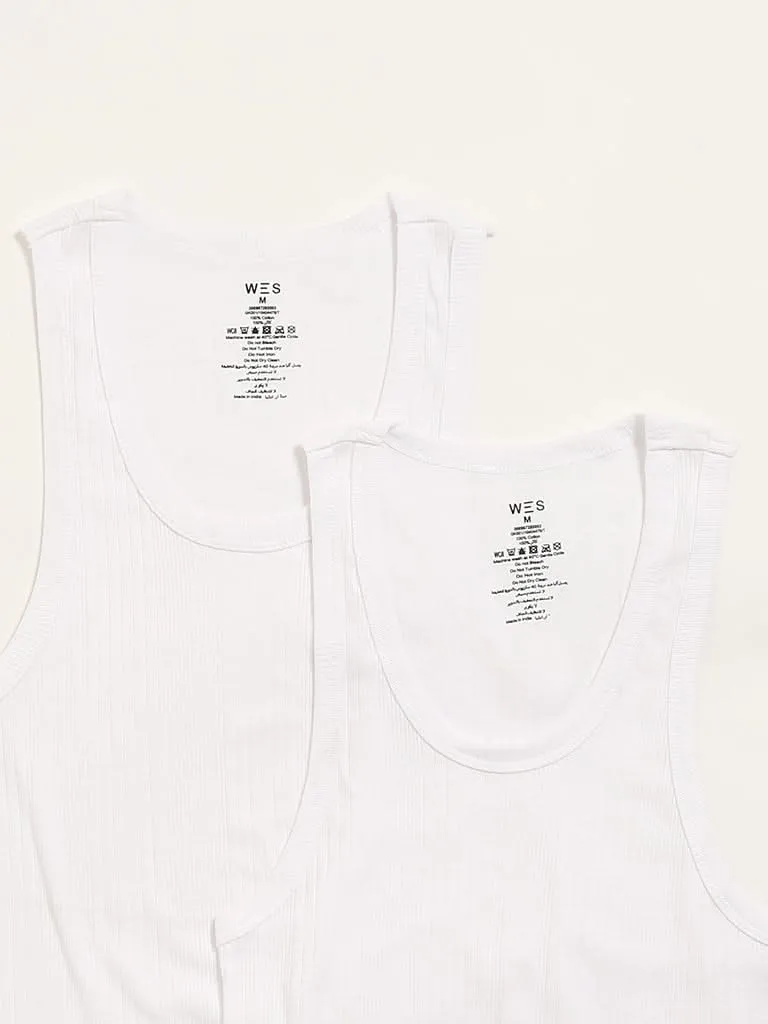 WES Lounge White Sleeveless Vests - Pack of 2