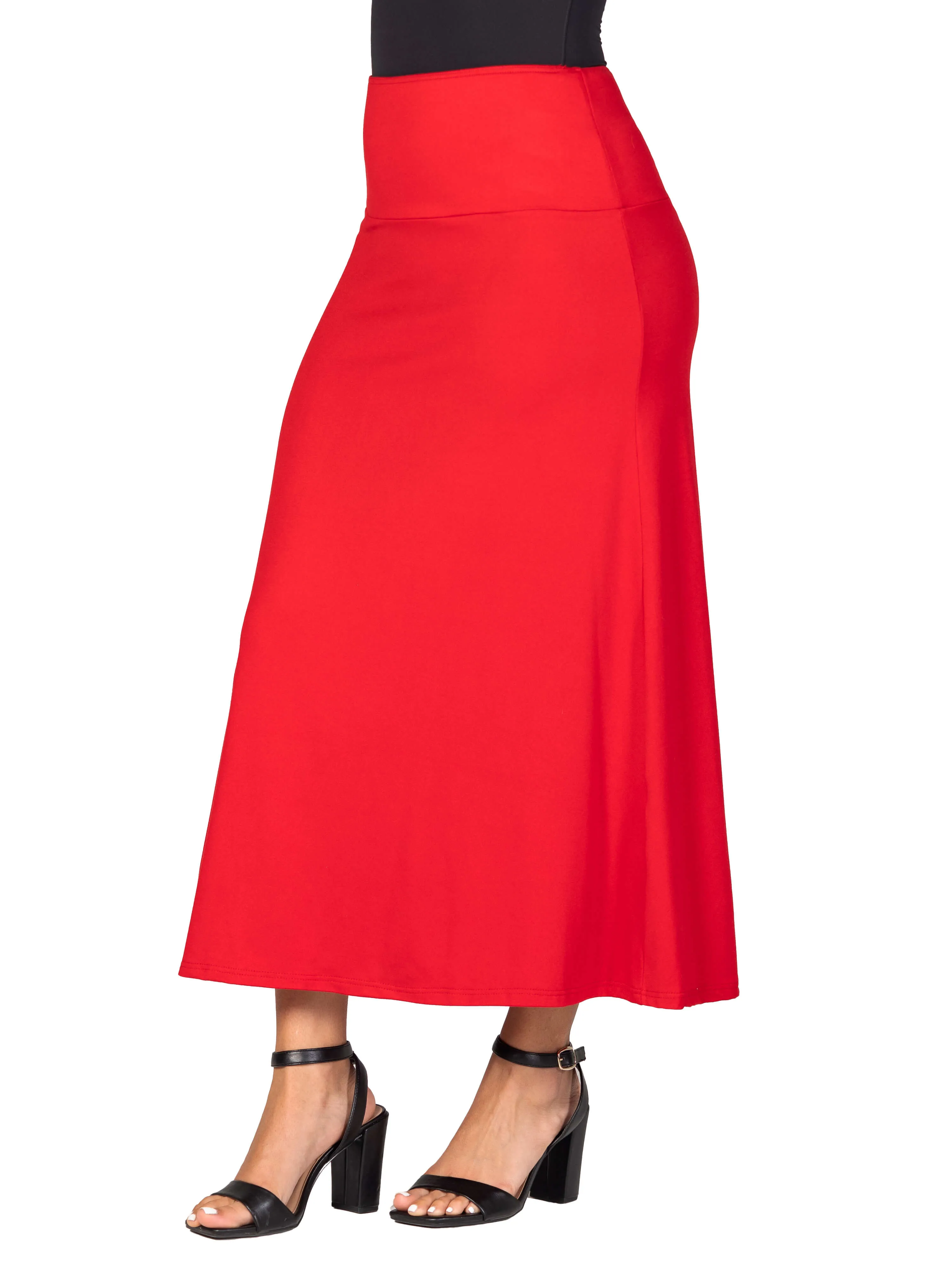 Womens Elastic Waist Solid Color Maxi Skirt