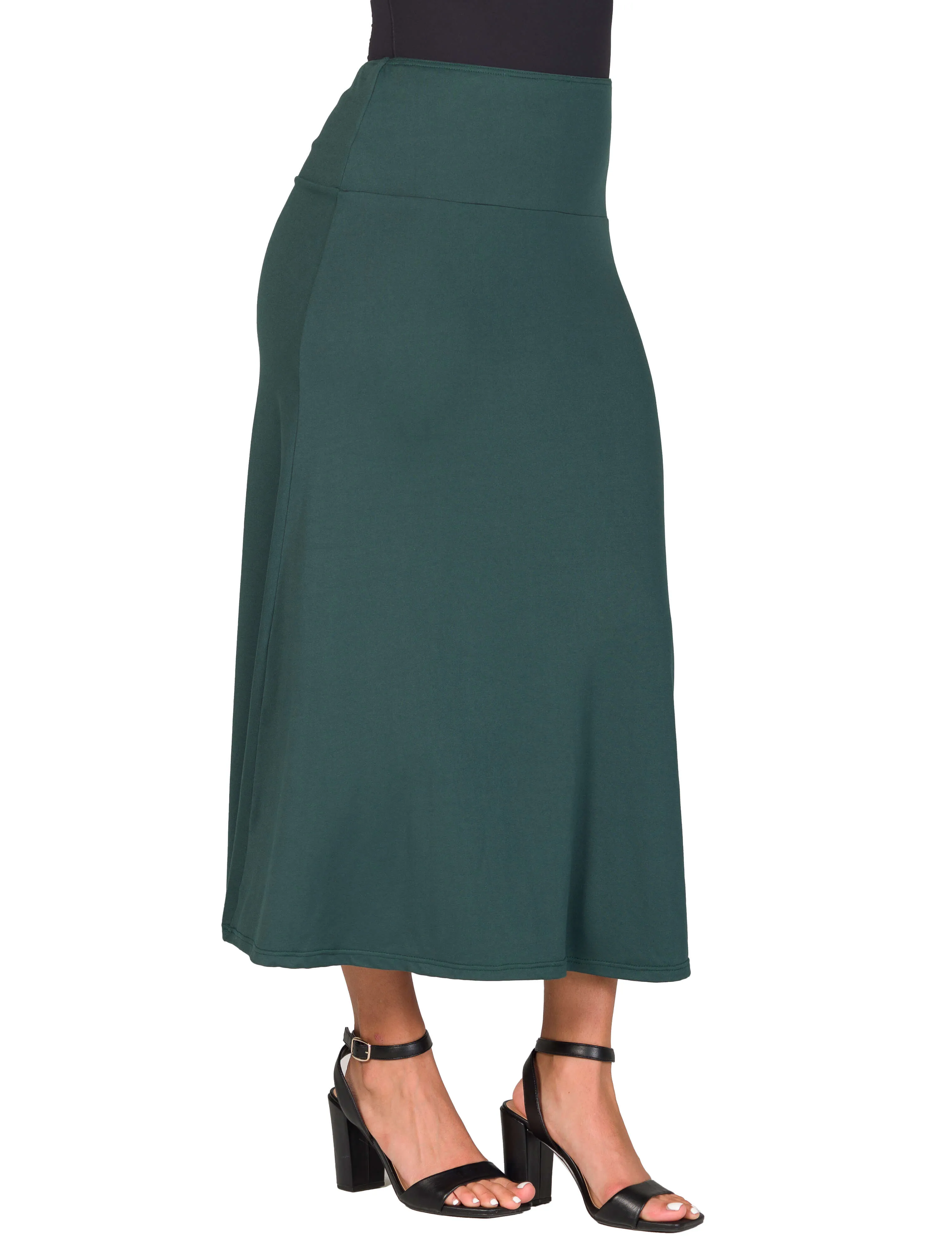 Womens Elastic Waist Solid Color Maxi Skirt